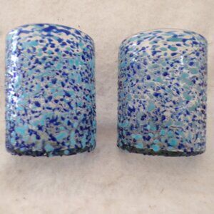 BARGAIN 2 Mexican Blown Confetti Glass Tumbler Pebbled Textured Colorful Blue